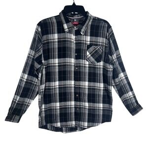 Liberty Valor Plaid Flannel Shirt Black White Brown Women's XL Button Up NEW‎